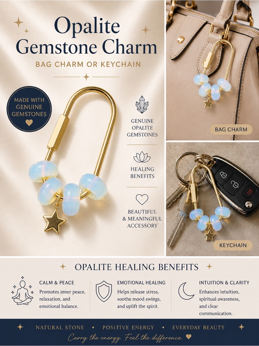 Opalite Gemstone Bag Charm Keychain